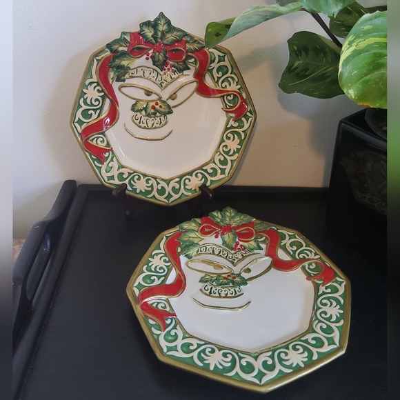 Vintage Fitz and Floyd Christmas Bells Serving Plate, set of two - Picture 1 of 4